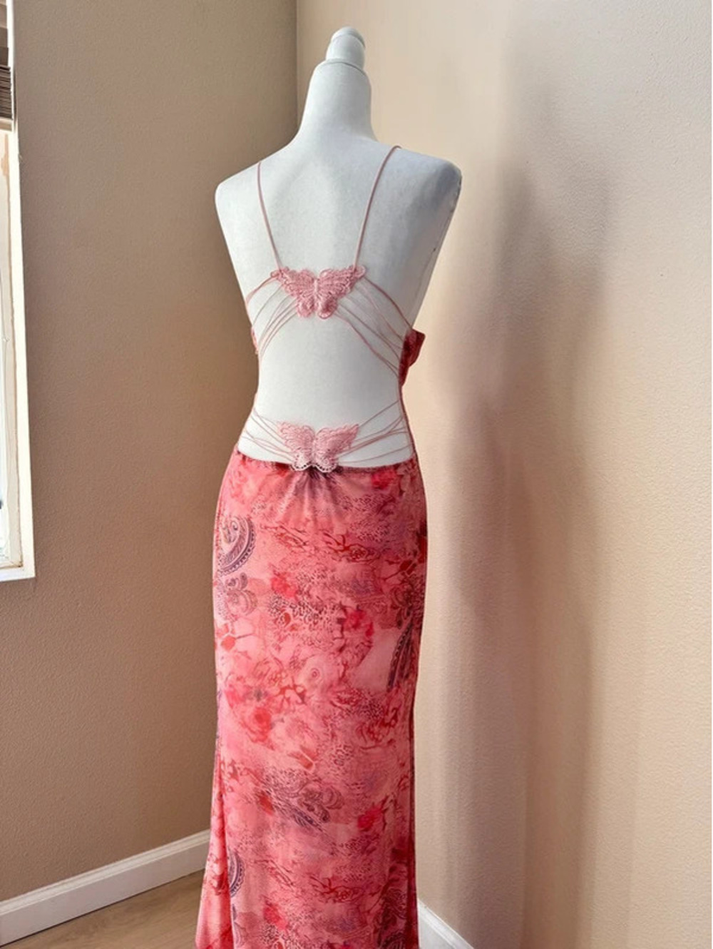 Y2K Butterfly back pink maxi dress